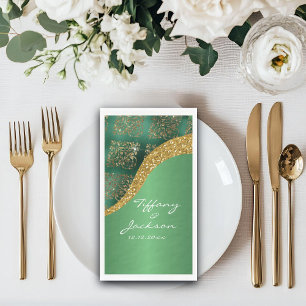 Glam Gold Glitter Green Metallic Wedding Paper Guest Towels