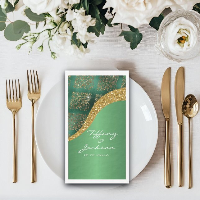 Glam Gold Glitter Green Metallic Wedding Paper Guest Towels (Creator Uploaded)