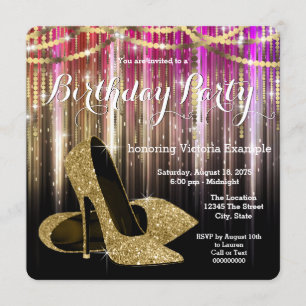 Glam Gold Glitter High Heel Shoe Birthday Party Invitation