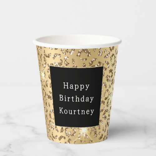 Glam Gold Glitter Leopard Paper Cups