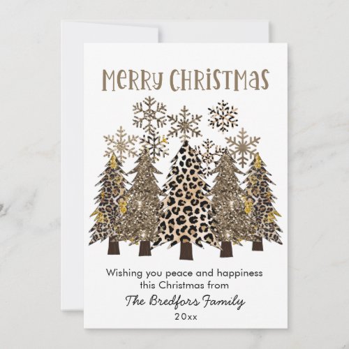 Glam Gold Glitter Leopard Print Trees Christmas Holiday Card