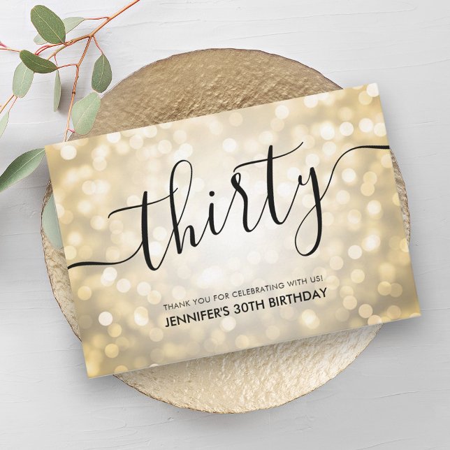 Glam Gold Glitter Lights 30th Birthday Thank You Card (Glam Gold Glitter Lights 30th Birthday Thank You)