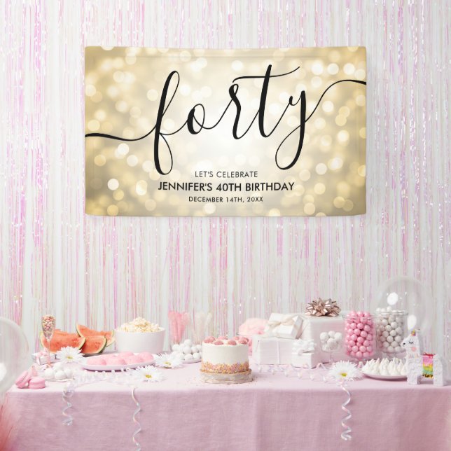 Glam Gold Glitter Lights 40th Birthday  Banner (Party)