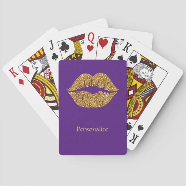 Glam Gold Glitter Lips Trendy Sparkle Purple  Poker Cards (Back)