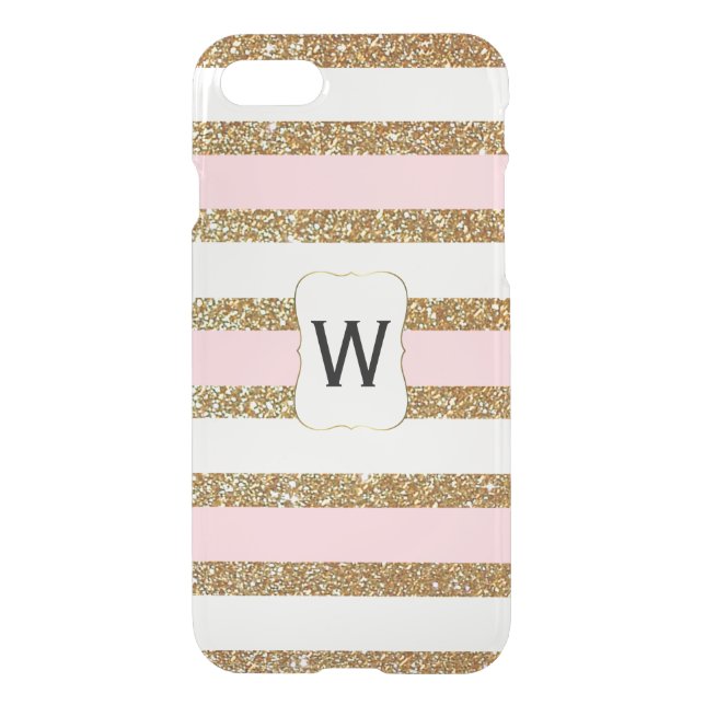 Glam Gold Glitter Look Stripes Clear iPhone 7 Case (Back)