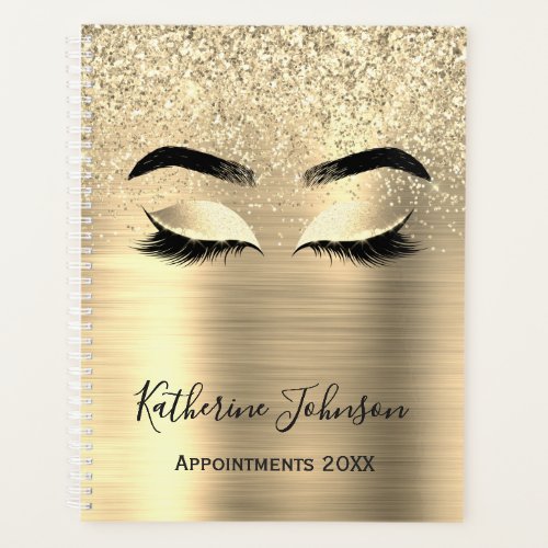 Glam Gold Glitter Metal Beauty Salon Lashes 2024 Planner