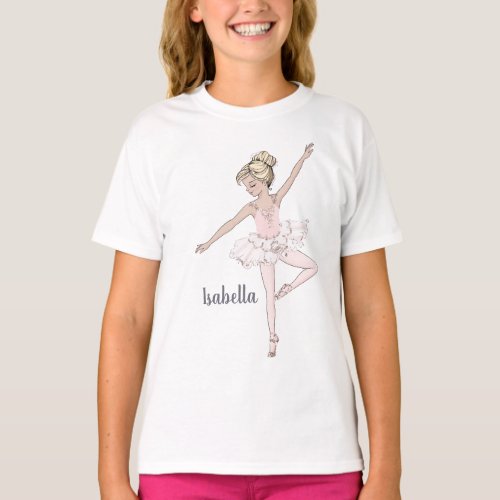 Glam Gold Glitter Monogram Pink Ballerina Dancer T_Shirt