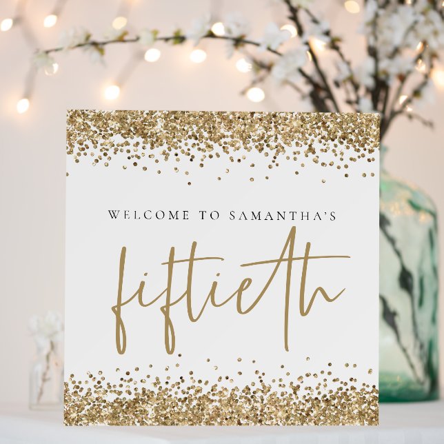 Glam Gold Glitter Name Welcome Fiftieth Foam Board (In Situ (Wedding))