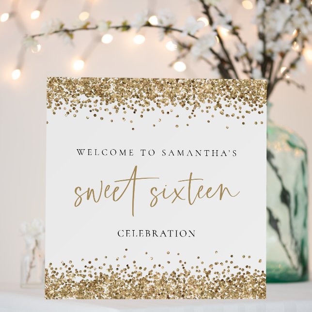 Glam Gold Glitter Name Welcome Sweet Sixteen Party Foam Board (In Situ (Wedding))