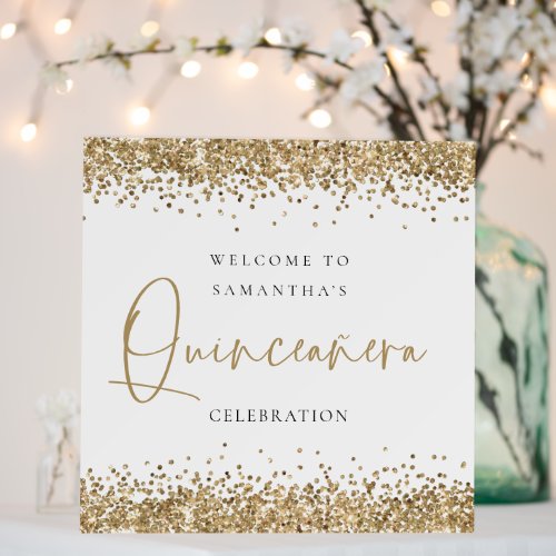 Glam Gold Glitter Name Welcome to Quinceaera Foam Board