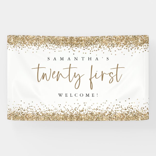 Glam Gold Glitter Name Welcome Twenty First Banner (Horizontal)