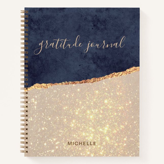 Glam Gold Glitter Navy Blue Gratitude Journal (Front)