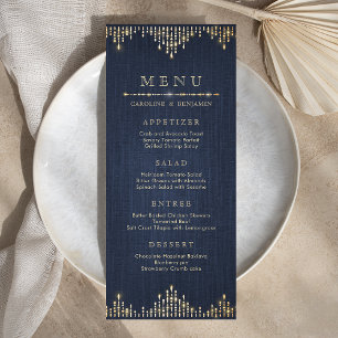 Glam gold glitter navy deco vintage wedding  menu