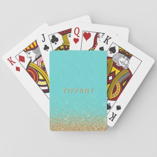 Glam Gold Glitter Ombre Blue Damask Custom Poker Cards