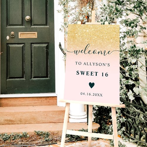 Glam gold glitter ombre chic pink Sweet 16 welcome Foam Board