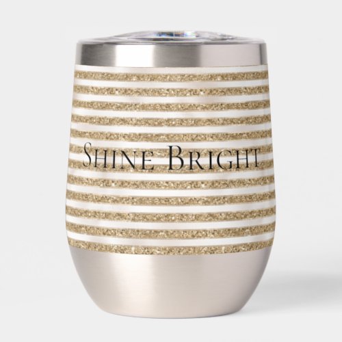 Glam Gold Glitter Pearl Stripes Thermal Wine Tumbler