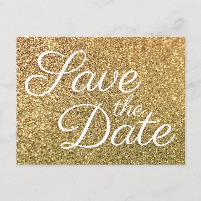 Glam Gold Glitter Photo Save the Date Postcard (Front)