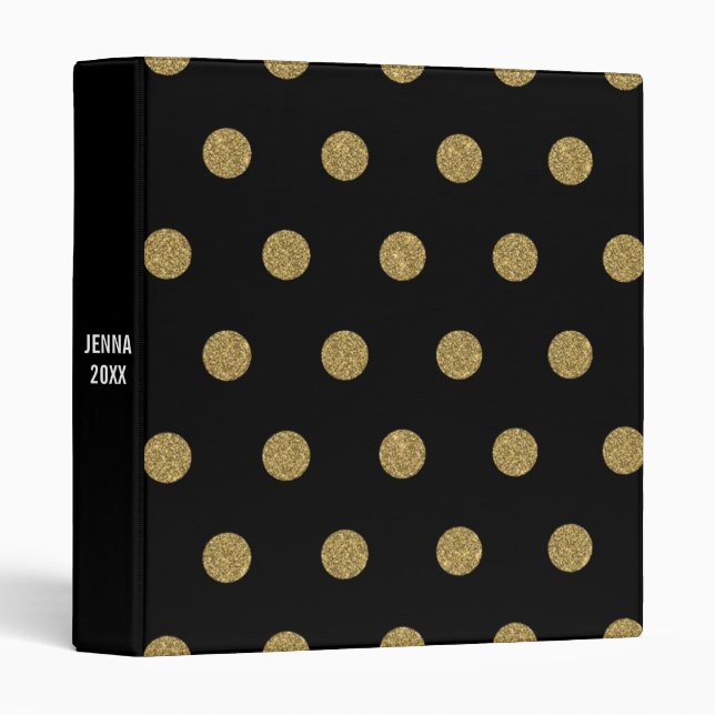 Glam Gold Glitter Polka Dot Custom 3 Ring Binder (Front/Spine)