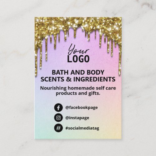 Glam Gold Glitter Rainbow Spa Ingredient List Logo Business Card
