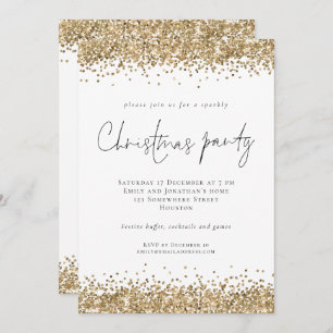 Glam Gold Glitter Script Christmas Party Invitation