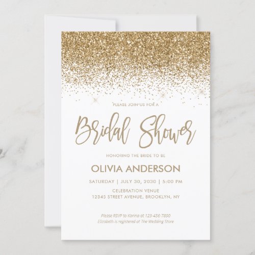 Glam Gold Glitter Sparkle Confetti Bridal Shower Invitation