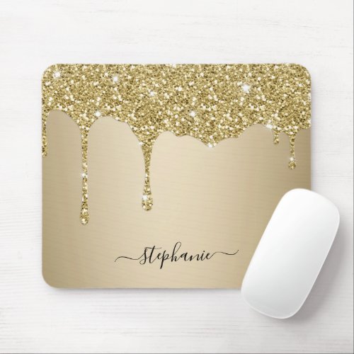 Glam Gold Glitter Sparkle Hand Letter Name Custom Mouse Pad