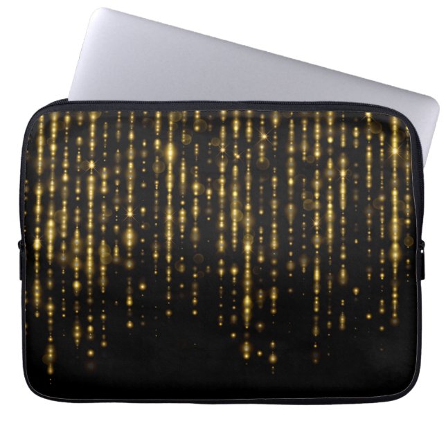 Glam gold glitter & sparkles laptop sleeve (Front)