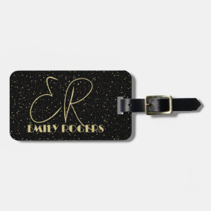 Glam Gold glitter sparkles on black background Luggage Tag