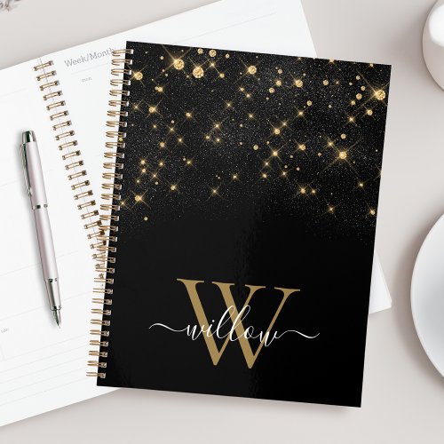 Glam Gold Glitter Sparkling Elegant Luxe Monogram Planner
