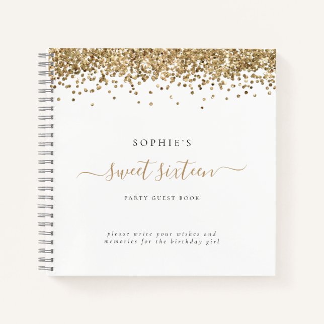 Glam Gold Glitter Sweet 16 Alternate Guest Book (Front)