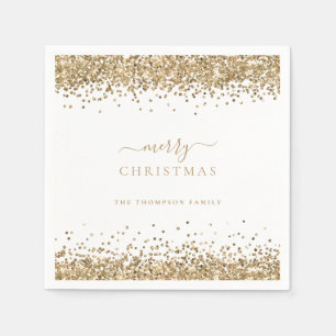 Glam Gold Glitter White Name Merry Christmas  Napkins