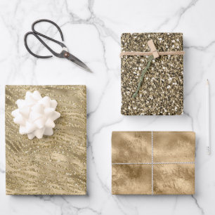 Glam Gold Glitz Glitter Zebra Print Wrapping Paper Sheets