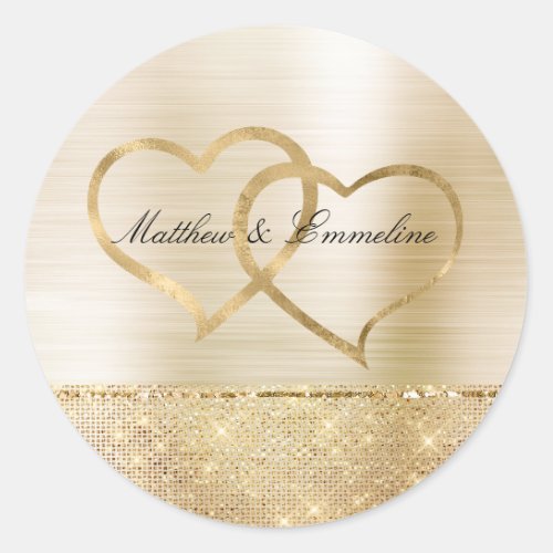 Glam Gold Glitz Sparkle Hearts Wedding       Classic Round Sticker