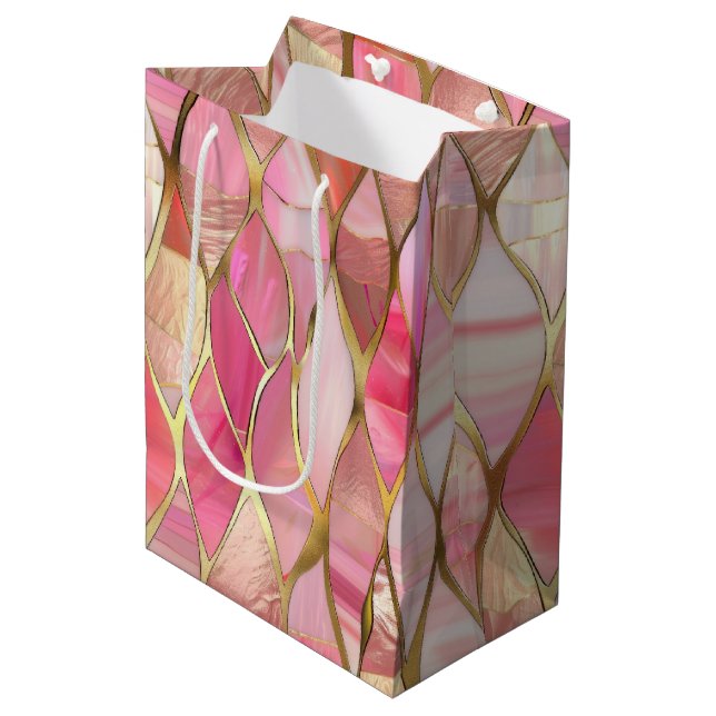 Glam Gold Glitzy Pink  Medium Gift Bag (Front Angled)