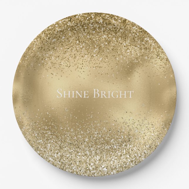 Glam Gold Glitzy Sparkle Glitter        Paper Plates (Front)