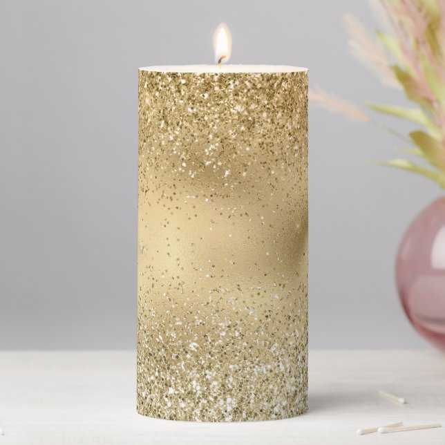 Glam Gold Glitzy Sparkle Glitter       Pillar Candle (In Situ)