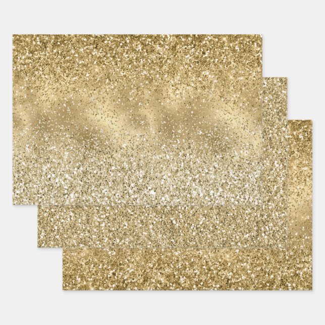 Glam Gold Glitzy Sparkle Glitter    Wrapping Paper Sheets (Set)