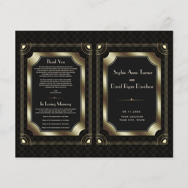 Glam Gold Great Gatsby Art Deco Wedding Program (Front)