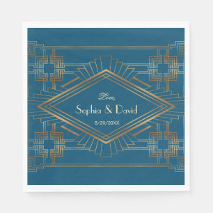 Glam Gold Great Gatsby Ocean Blue Wedding Napkins