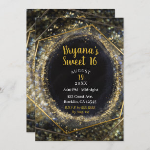Glam Gold Iridescent Modern Abstract Glam Sweet 16 Invitation