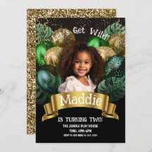 Glam Gold Jungle Safari Birthday Invitation