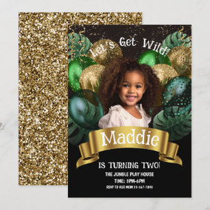 Glam Gold Jungle Safari Birthday Invitation