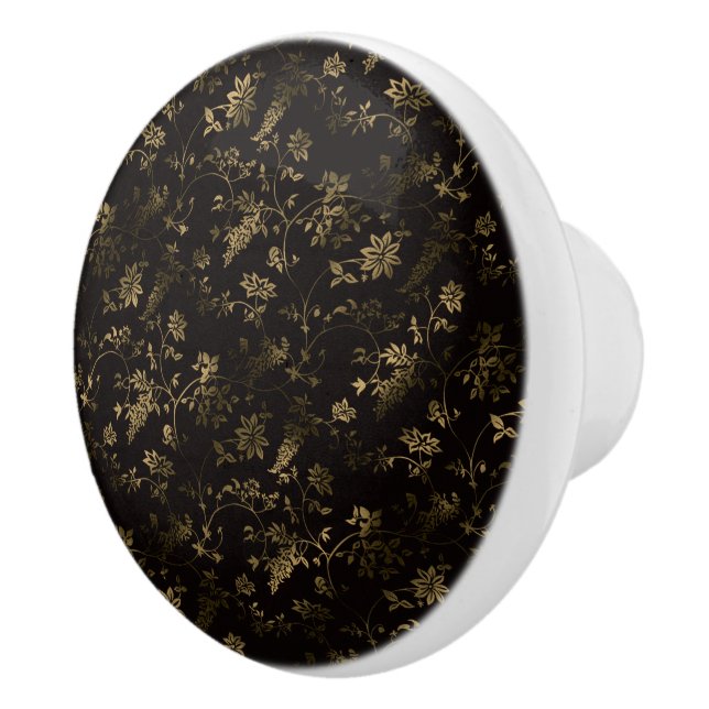 Glam gold leaves pattern brown ceramic knob (Right)