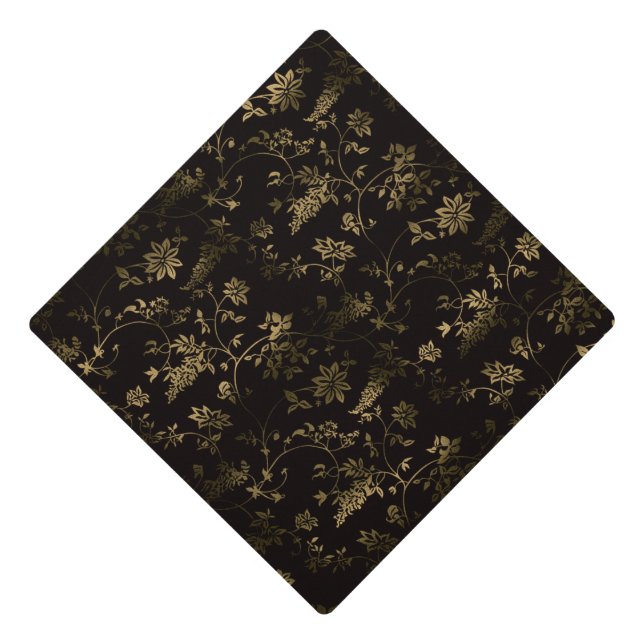 Glam gold leaves pattern brown graduation cap topper (Front)