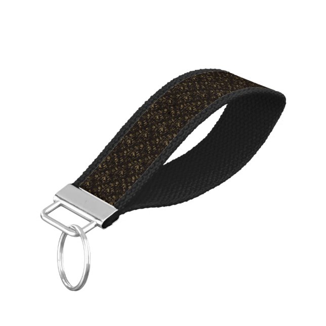 Glam gold leaves pattern brown wrist keychain (Angled Down)