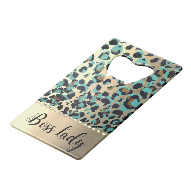 Glam Gold Leopard Boss Lady  Credit Card Bottle Opener (Front Angled)