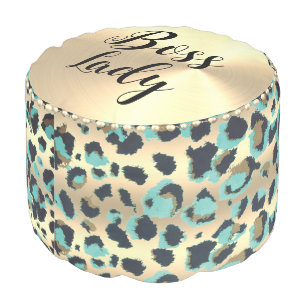 Glam Gold Leopard Boss Lady Round Pouf