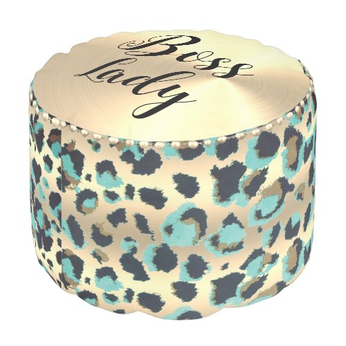 Glam Gold Leopard Boss Lady Round Pouf