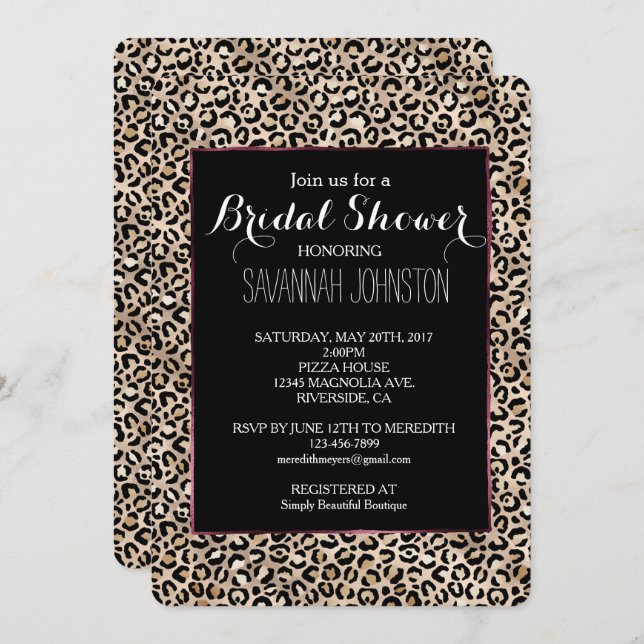 Glam Gold Leopard Print bridal shower Invitation (Front/Back)