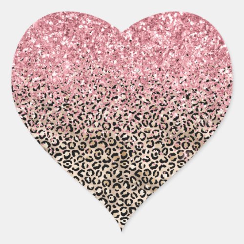 Glam Gold Leopard Print Glitzy Pink Glitter Heart Sticker